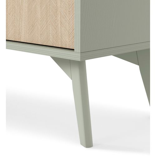 Commode : Eucalyptus / Chevrons Scandi, Pieds Bois, 158 X 80 X 38cm
