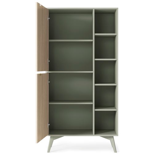 Bibliothèque : Eucalyptus / Chevrons Scandi, Pieds Bois, 80 X 160 X 38cm