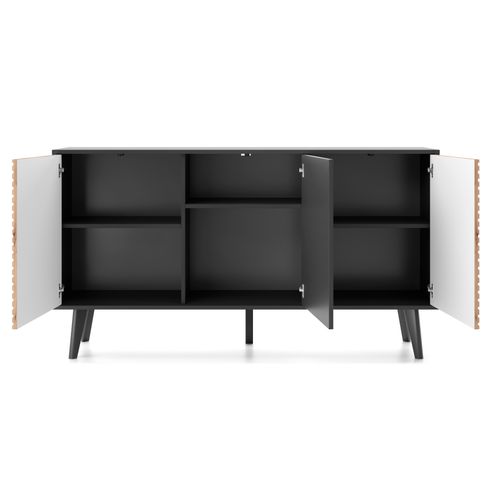 Commode : 3 Portes, 6 Étagères, Noir / Chêne Artisan, 154 X 83 X 39 Cm