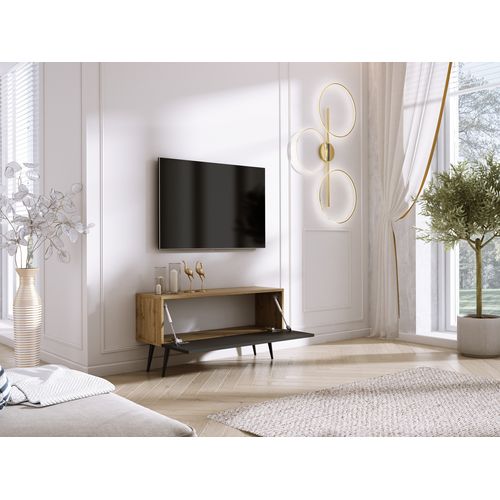 Meuble TV : Chêne Wotan / Noir Mat, Pieds Noirs, 100 X 52 X 32 Cm