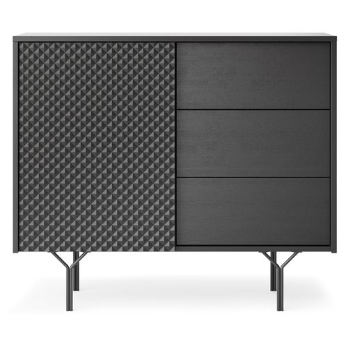 Buffet : 3 Tiroirs, 1 Porte, 2 Étagères, Noir Graphite, 97 X 83 X 38 Cm