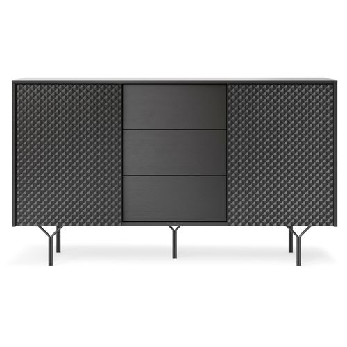 Commode : 3 Tiroirs, 2 Portes, 4 Étagères, Noir Graphite, 144 X 83 X 38 Cm