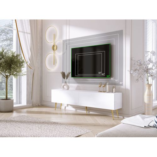 Meuble TV : Blanc Mat, Pieds Dorés, 170 X 52 X 32 Cm