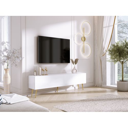 Meuble TV : Blanc Mat, Pieds Dorés, 170 X 52 X 32 Cm