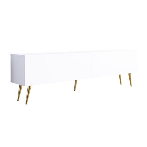Meuble TV : Blanc Mat, Pieds Dorés, 170 X 52 X 32 Cm