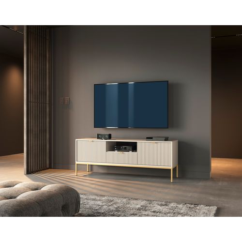 Meuble TV : Cachemire, Noir, 154 X 56 X 39 Cm, Poignées Dorées