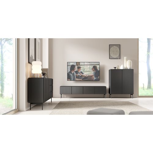 Buffet, Noir, 147 X 81,2 X 39,8 Cm