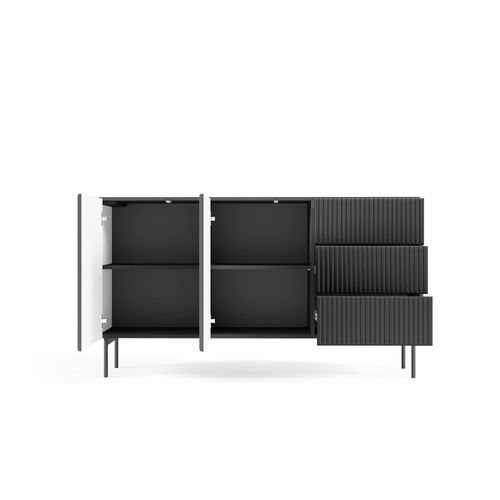 Buffet, Noir, 147 X 81,2 X 39,8 Cm