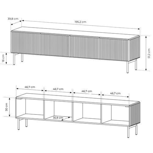 Meuble TV, Noir, 195,2 X 51,2 X 39,8 Cm