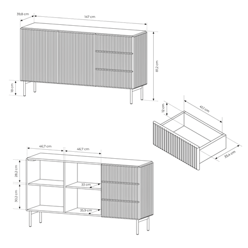 Buffet, Cachemire, 147 X 81,2 X 39,8 Cm