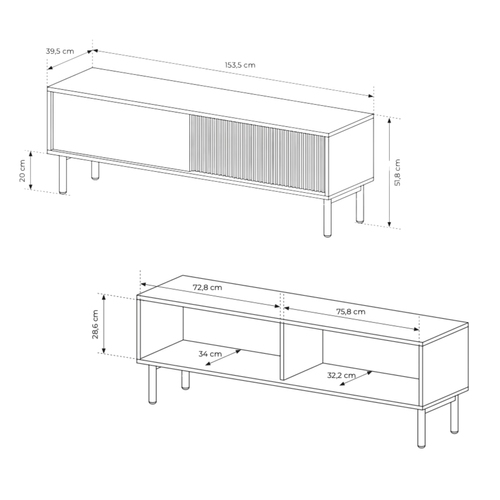 Meuble TV, Chêne Cremona, 153,5 X 51,8 X 39,5 Cm