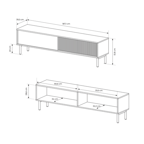 Meuble TV, Chêne Cremona, 187,1 X 51,8 X 39,5 Cm