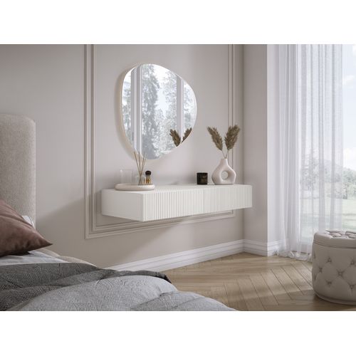 Coiffeuse Suspendue Avec Deux Tiroirs, Façade Rainurée - Couleur : Blanc, 100 X 40 X 16 Cm