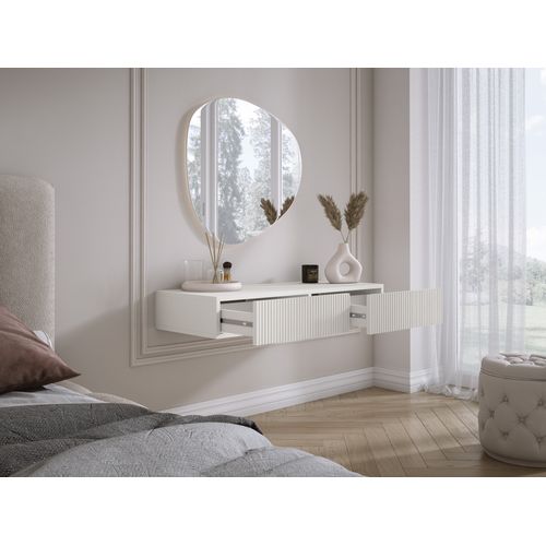 Coiffeuse Suspendue Avec Deux Tiroirs, Façade Rainurée - Couleur : Blanc, 100 X 40 X 16 Cm