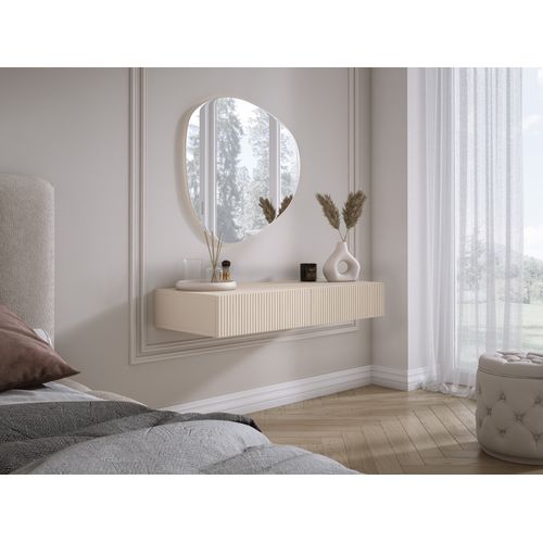 Coiffeuse Suspendue Avec Deux Tiroirs, Façade Rainurée - Couleur : Cachemire, 100 X 40 X 16 Cm