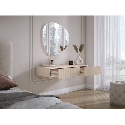 Coiffeuse Suspendue Avec Deux Tiroirs, Façade Rainurée - Couleur : Cachemire, 100 X 40 X 16 Cm