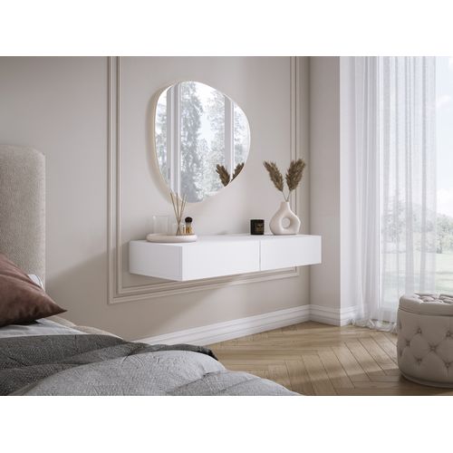 Coiffeuse Suspendue Avec Deux Tiroirs, Façade Lisse - Couleur : Blanc, 100 X 40 X 16 Cm