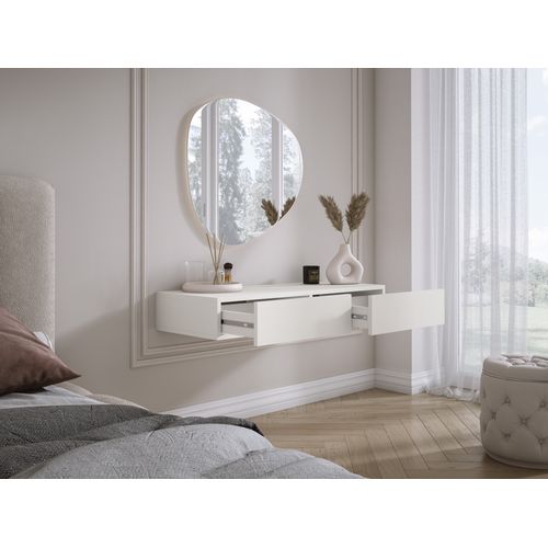 Coiffeuse Suspendue Avec Deux Tiroirs, Façade Lisse - Couleur : Blanc, 100 X 40 X 16 Cm