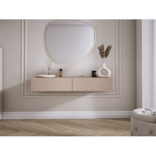 Coiffeuse Suspendue Avec Deux Tiroirs, Façade Lisse - Couleur : Brun Caramel, 100 X 40 X 16 Cm