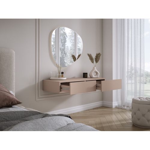 Coiffeuse Suspendue Avec Deux Tiroirs, Façade Lisse - Couleur : Brun Caramel, 100 X 40 X 16 Cm