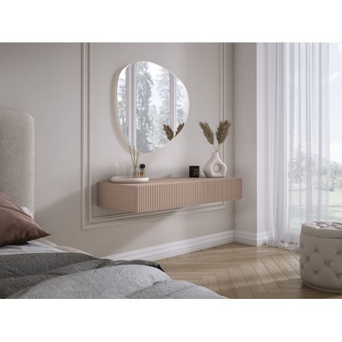 Coiffeuse Suspendue Avec Deux Tiroirs, Façade Rainurée - Couleur : Brun Caramel, 100 X 40 X 16 Cm