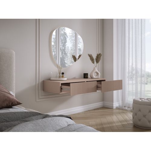 Coiffeuse Suspendue Avec Deux Tiroirs, Façade Rainurée - Couleur : Brun Caramel, 100 X 40 X 16 Cm