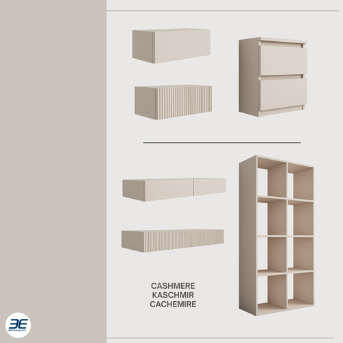 Coiffeuse Suspendue Avec Deux Tiroirs, Façade Lisse - Couleur : Cachemire, 100 X 40 X 16 Cm