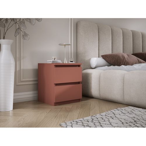 Table De Chevet Avec Deux Tiroirs, 45 × 36 × 36 Cm, Couleur : Rouge Brique