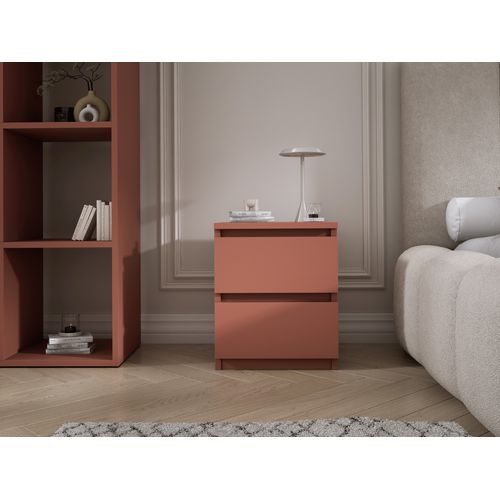 Table De Chevet Avec Deux Tiroirs, 45 × 36 × 36 Cm, Couleur : Rouge Brique