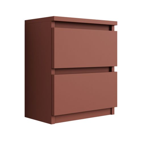 Table De Chevet Avec Deux Tiroirs, 45 × 36 × 36 Cm, Couleur : Rouge Brique