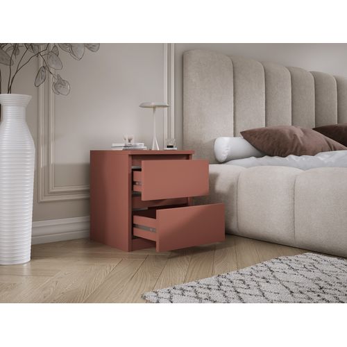 Table De Chevet Avec Deux Tiroirs, 45 × 36 × 36 Cm, Couleur : Rouge Brique