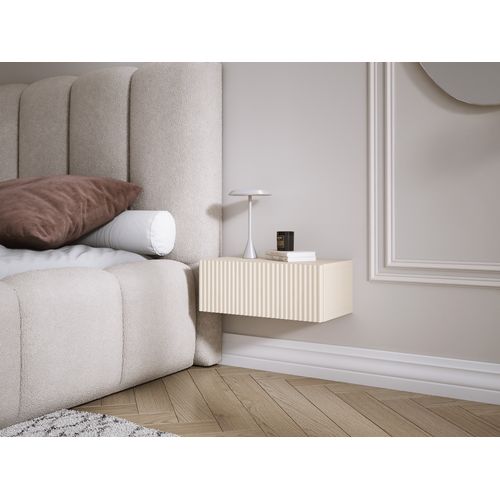 Table De Chevet Suspendue Avec Tiroir, Façade Rainurée, Couleur : Cachemire, 40 X 20 X 16 Cm