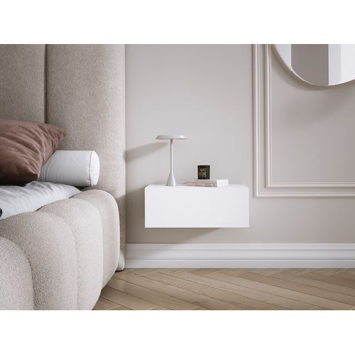 Table De Chevet Suspendue Avec Tiroir, Façade Lisse, Couleur : Blanc, 40 X 20 X 16 Cm