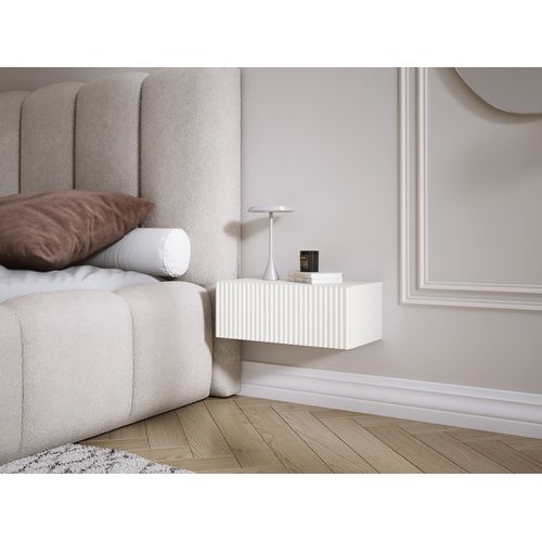 Table De Chevet Suspendue Avec Tiroir, Façade Rainurée, Couleur : Blanc, 40 X 20 X 16 Cm