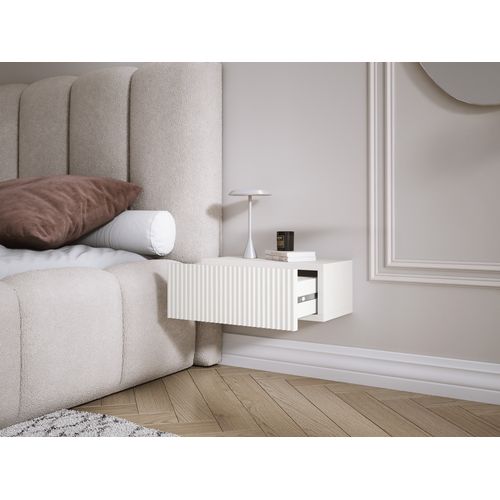 Table De Chevet Suspendue Avec Tiroir, Façade Rainurée, Couleur : Blanc, 40 X 20 X 16 Cm