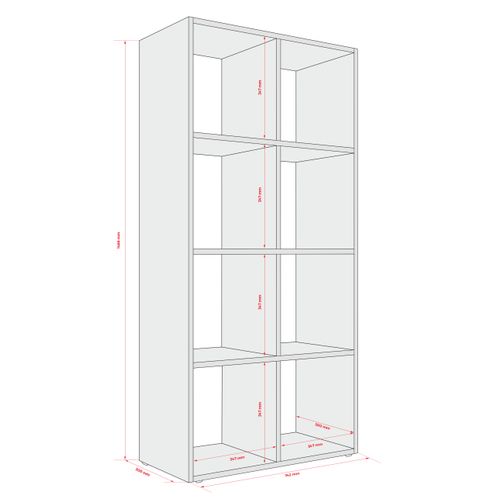 Bibliothèque à 8 Compartiments, Couleur : Rouge Brique, 147 × 74 × 30 Cm, Verticale Ou Horizontale