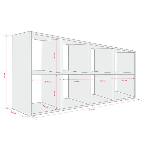 Bibliothèque à 8 Compartiments, Couleur : Noir, 147 × 74 × 30 Cm, Verticale Ou Horizontale