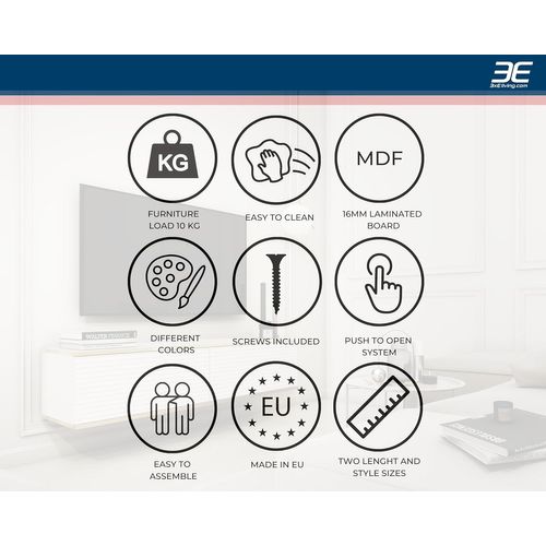 Meuble TV Avec Lamelles Noir, 175 X 30 X 32 Cm, Push To Open