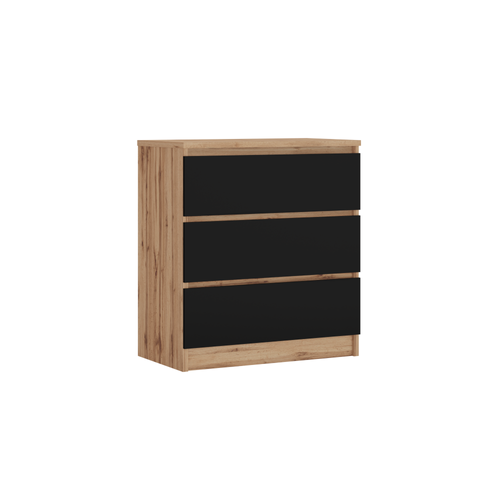 Commode 3 Tiroirs, Chêne Wotan / Noir, 70 X 39 X 79 Cm
