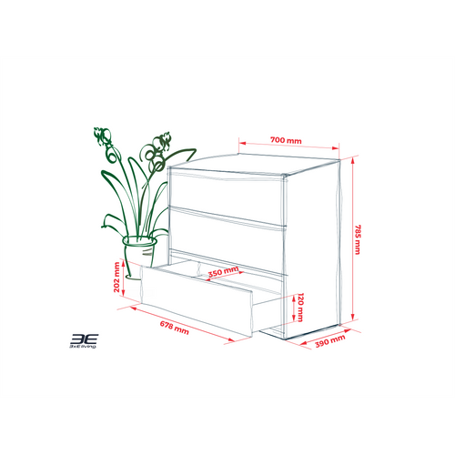 Commode 3 Tiroirs, Chêne Wotan / Noir, 70 X 39 X 79 Cm