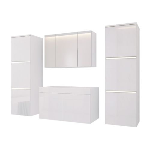 Ensemble Meuble Salle De Bain, Blanc Mat, Blanc Brillant, 160 X 130 Cm