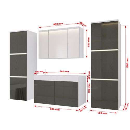 Ensemble Meuble Salle De Bain, Blanc Mat, Gris Brillant, 160 X 130 Cm