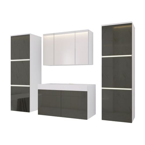 Ensemble Meuble Salle De Bain, Blanc Mat, Gris Brillant, 160 X 130 Cm