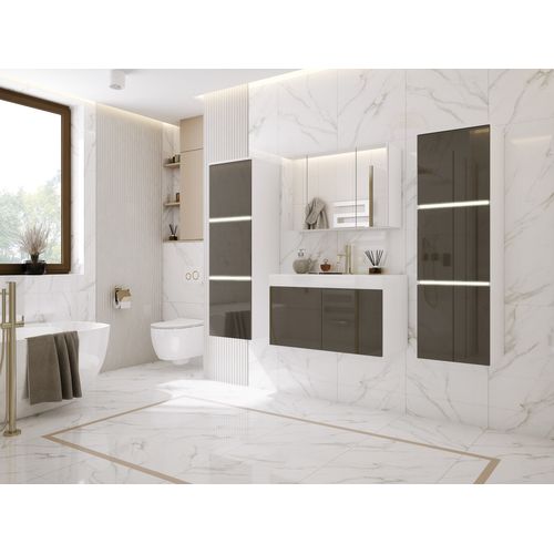 Ensemble Meuble Salle De Bain, Blanc Mat, Gris Brillant, 160 X 130 Cm