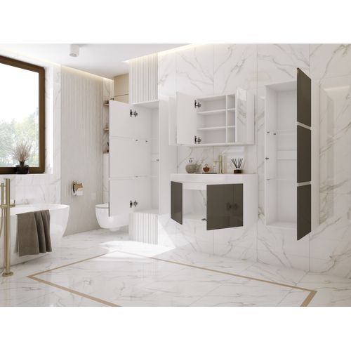 Ensemble Meuble Salle De Bain, Blanc Mat, Gris Brillant, 160 X 130 Cm