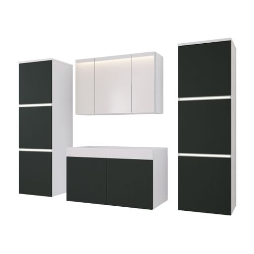 Ensemble Meuble Salle De Bain, Blanc Mat, Antracite, 160 X 130 Cm