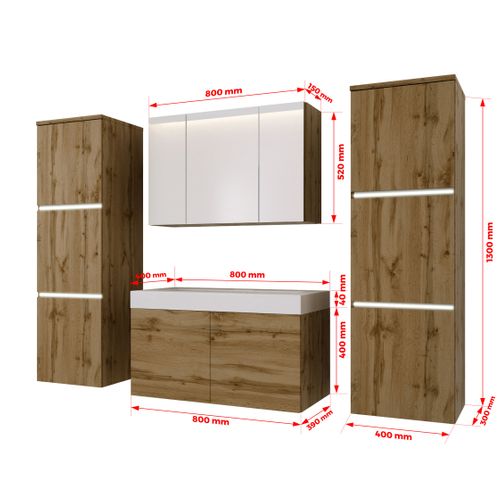 Ensemble Meuble Salle De Bain, Wotan Chêne, 160 X 130 Cm