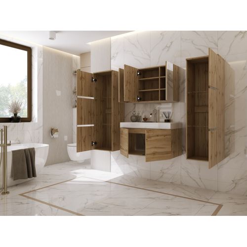 Ensemble Meuble Salle De Bain, Wotan Chêne, Blanc Brillant, 160 X 130 Cm