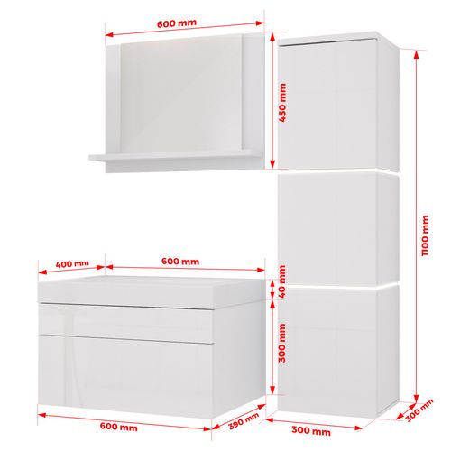 Ensemble Meuble Salle De Bain, Blanc Mat, Blanc Brillant, 90 X 110 Cm