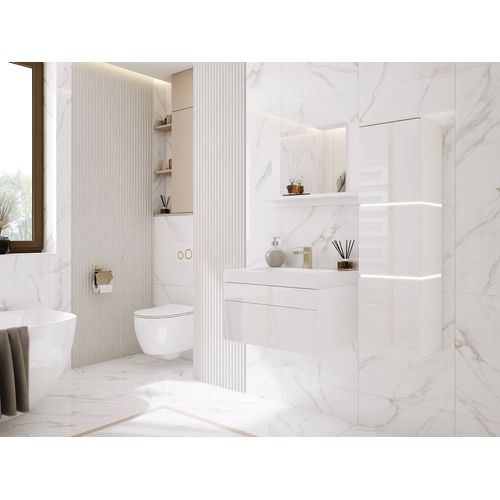 Ensemble Meuble Salle De Bain, Blanc Mat, Blanc Brillant, 90 X 110 Cm